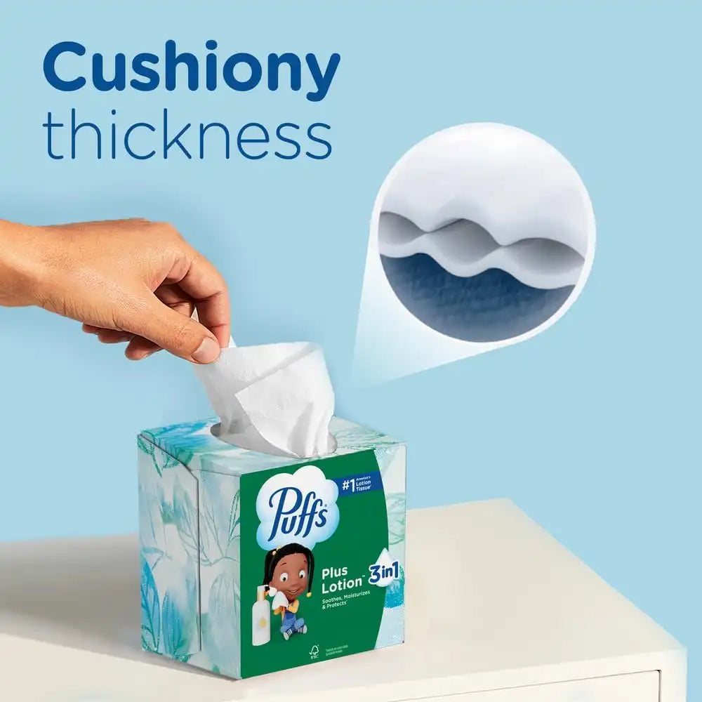 Puffs Plus Lotion Facial Tissues, 1 Family Box, 124 Tissues per Box