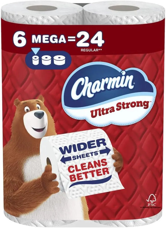 Charmin Toilet Paper Ultra Strong, 6 Mega Rolls = 24 Regular Rolls, 2-ply Bath Tissue