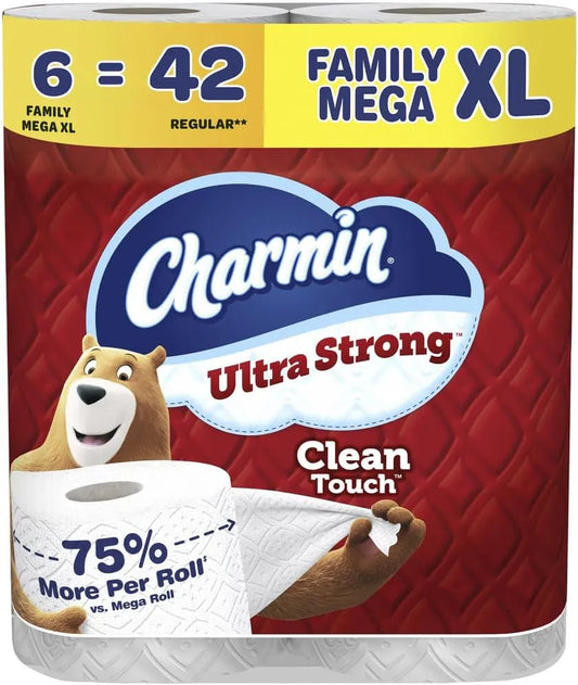 Charmin Ultra Strong Clean Touch Toilet Paper, 6 Family Mega XL Rolls = 42 Regular Rolls