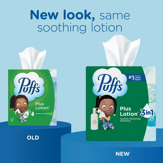 Puffs Plus Lotion Facial Tissue, 8 Family Boxes, 124 Facial Tissues per Box