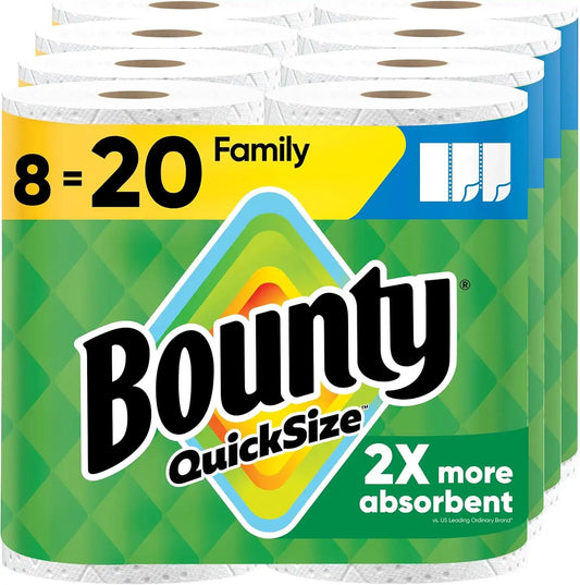 Bounty Quick Size Paper Towels, White, 8 Family Rolls = 20 Regular Rolls