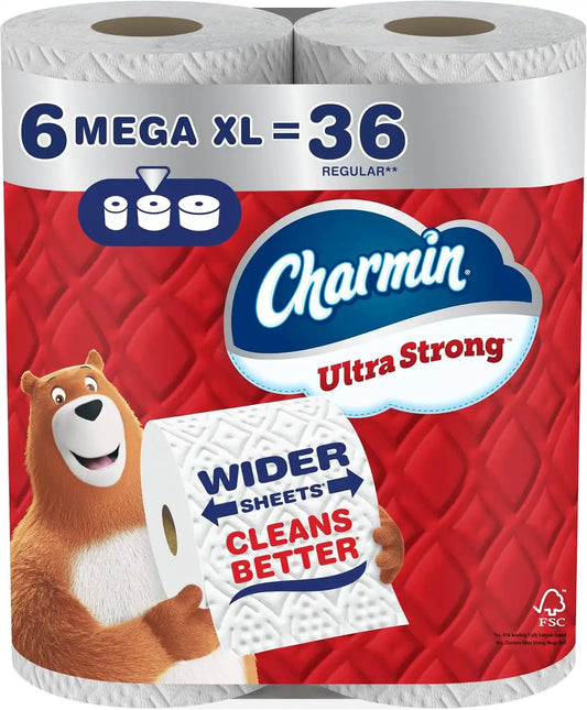 Charmin Toilet Paper Ultra Strong, 6 Mega XL Rolls = 36 Regular Rolls, 2-ply Bath Tissue