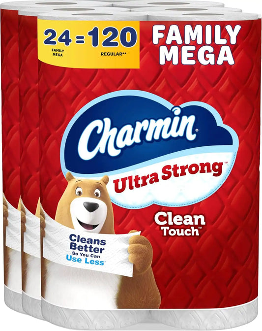 Charmin Ultra Strong Clean Touch Toilet Paper, 24 Family Mega Rolls = 123 Regular Rolls