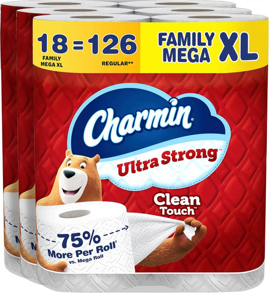 Charmin Ultra Strong Clean Touch Toilet Paper, 18 Family Mega XL Rolls = 126 Regular Rolls (Packaging May Vary)