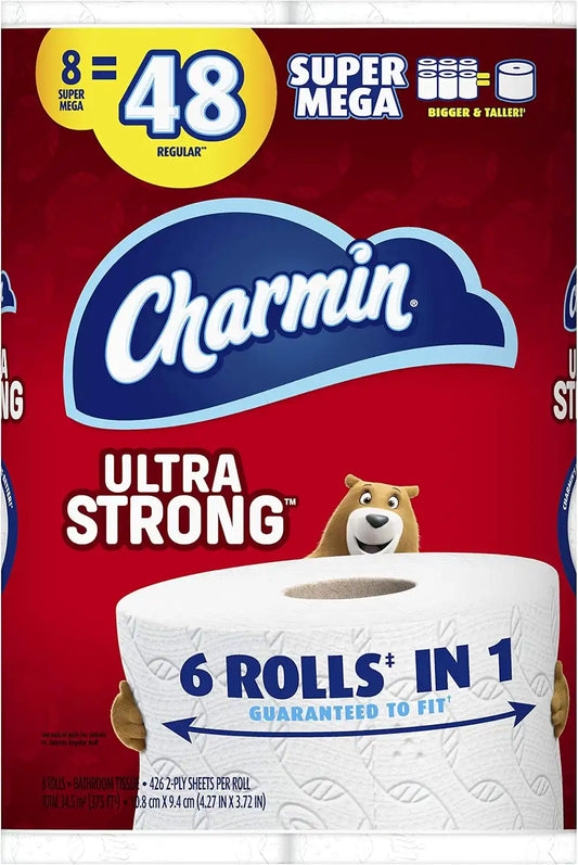 Charmin Ultra Strong Toilet Paper, Super Mega Roll, 8 Count of 426 2-Ply Sheets Per Roll