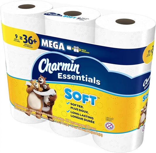 Charmin Essentials Soft Toilet Paper Mega Rolls, 9 ct