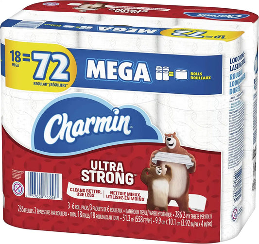 Charmin Ultra Strong Toilet Paper, Mega Roll, 18 Count of 286 Sheets Per Roll
