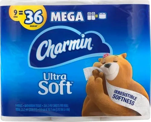 Charmin Ultra Soft Toilet Paper, 9 Mega Rolls Bath Tissue = 36 Regular Rolls