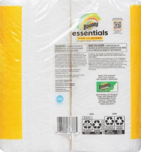 Bounty Essentials Select-A-Size Paper Towels, White, 2 Double Rolls = 4 Regular Rolls