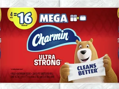 Charmin Ultra Strong Toilet Paper, 4 Mega Rolls = 16 Regular Rolls