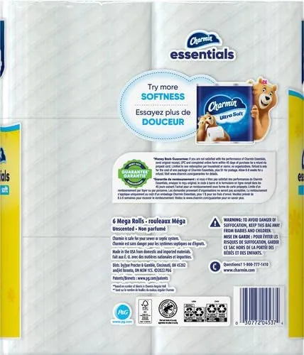Charmin Essentials Soft Toilet Paper Mega Rolls, 6 Rolls (330 Sheets) (Pack of 3)