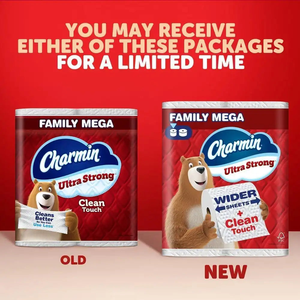 Charmin Ultra Strong Clean Touch Toilet Paper, 24 Family Mega Rolls = 123 Regular Rolls