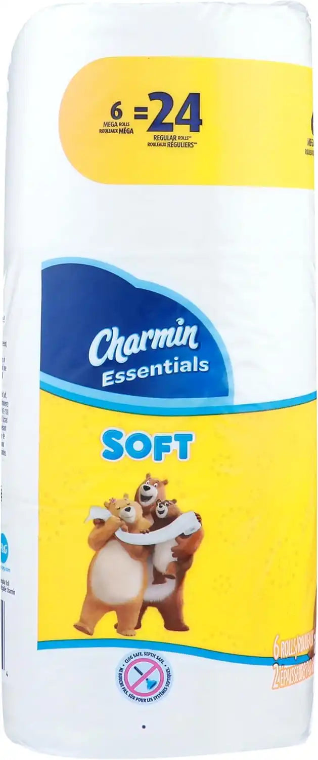Charmin, Essentials Soft 2-Ply Mega Toilet Paper, 352 Sheets Per Roll, Pack of 6 Rolls