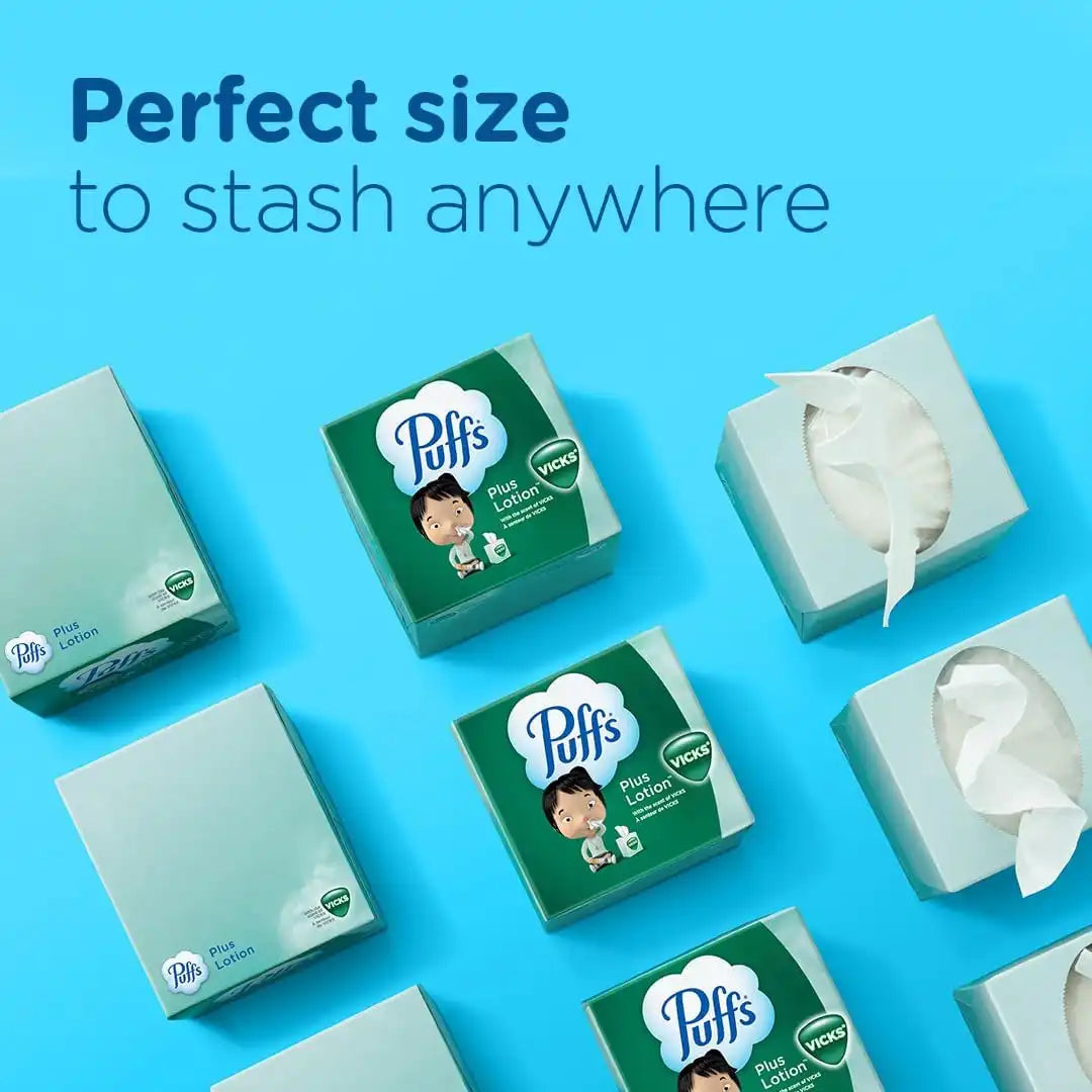 Puffs Plus Lotion with Vicks Facial Tissues, 4 Cubes, 48 Tissues per Box (Pack of 2)