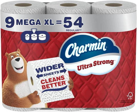 Charmin Toilet Paper Ultra Strong, 9 Mega XL Rolls = 54 Regular Rolls, 2-ply Bath Tissue