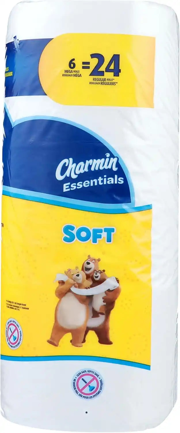 Charmin, Essentials Soft 2-Ply Mega Toilet Paper, 352 Sheets Per Roll, Pack of 6 Rolls