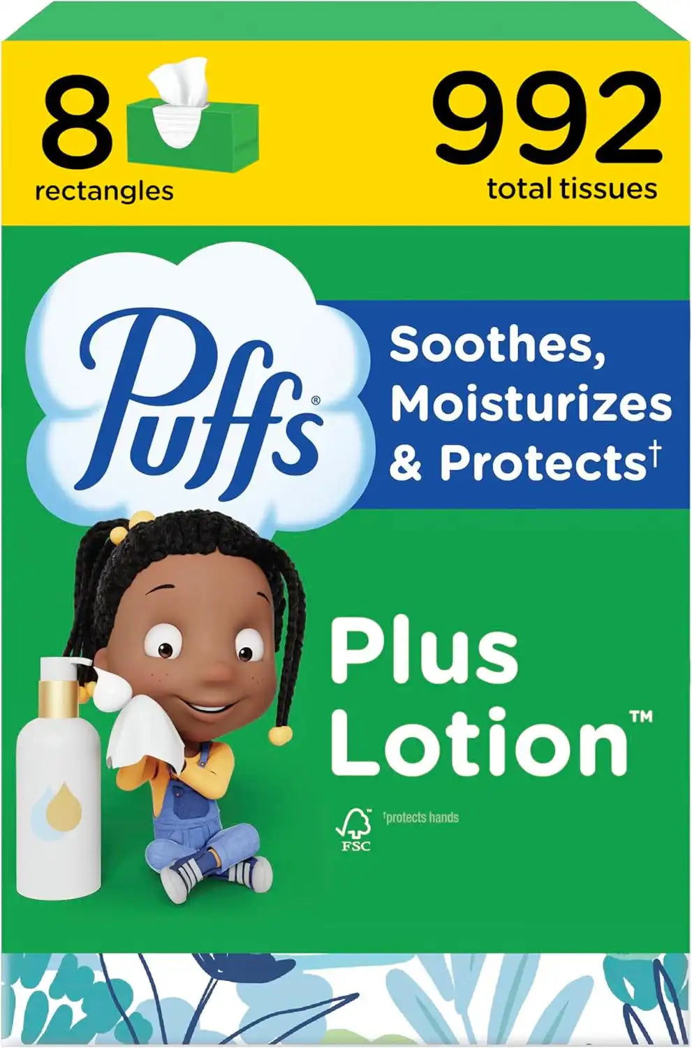 Puffs Plus Lotion Facial Tissue, 8 Family Boxes, 124 Facial Tissues per Box