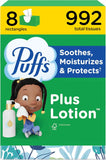 Puffs Plus Lotion Facial Tissue, 8 Family Boxes, 124 Facial Tissues per Box