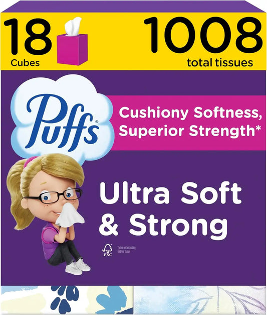 Puffs Ultra Soft Facial Tissues, 18 Cubes, 56 Facial Tissues Per Box