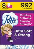 Puffs Ultra Soft Non-Lotion Facial, 8 Family Boxes, 124 Facial Tissues per box