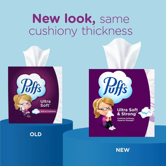 Puffs Ultra Soft Facial Tissues, 18 Cubes, 56 Facial Tissues Per Box