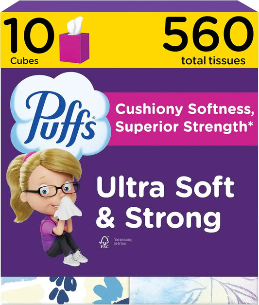 Puffs Ultra Soft Non-Lotion Tissues, 10 Cubes, 56 Tissues Per Box (560 Tissues Total)