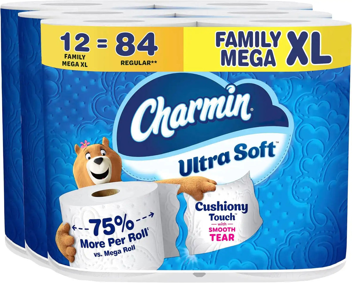 Charmin Ultra Soft Cushiony Touch Toilet Paper, 12 Family Mega XL Rolls = 84 Regular Rolls