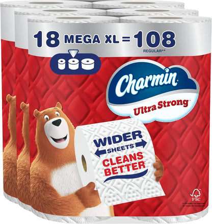 Charmin Toilet Paper Ultra Strong, 18 Mega XL Rolls = 108 Regular Rolls, 2-ply Bath Tissue