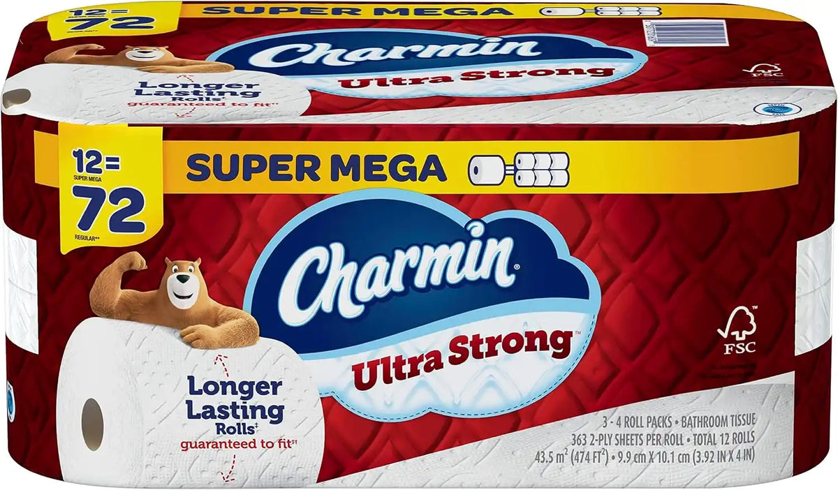 Charmin Ultra Strong Toilet Paper 12 Mega XL Rolls, 363 Sheets Per Roll (Packaging May Vary)