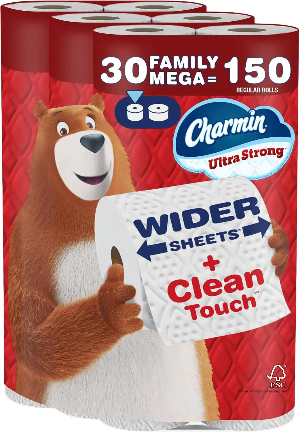 Charmin Ultra Strong Clean Touch Toilet Paper, 30 Family Mega Rolls = 153 Regular Rolls