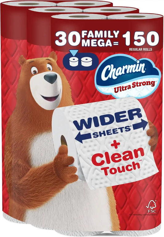 Charmin Ultra Strong Clean Touch Toilet Paper, 30 Family Mega Rolls = 153 Regular Rolls