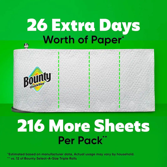 Bounty Quick-Size Paper Towels, White, 12 Family Triple = 40 Regular Rolls