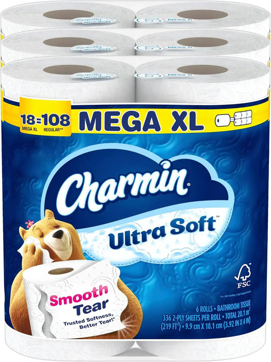 Charmin Ultra Soft Toilet Paper 18 Super Mega Rolls = 108 Regular Rolls