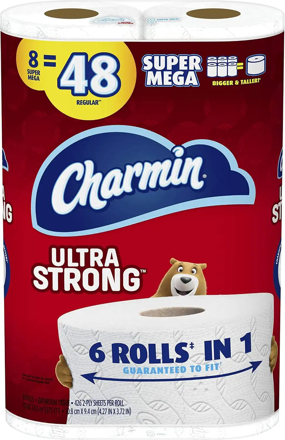 Charmin Ultra Strong Toilet Paper, Super Mega Roll, 8 Count of 426 2-Ply Sheets Per Roll