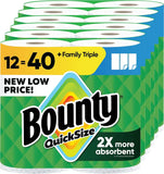 Bounty Quick-Size Paper Towels, White, 12 Family Triple = 40 Regular Rolls