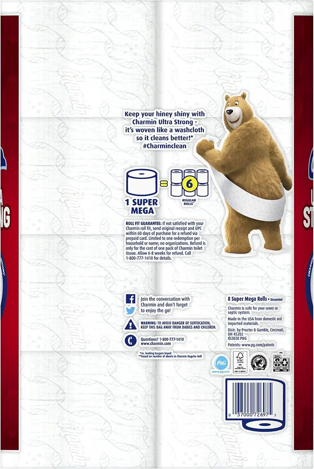 Charmin Ultra Strong Toilet Paper, Super Mega Roll, 8 Count of 426 2-Ply Sheets Per Roll