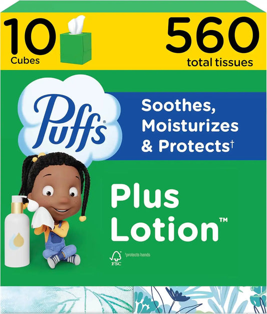 Puffs Plus Lotion Facial Tissues, 10 Cubes, 56 Tissues Per Box