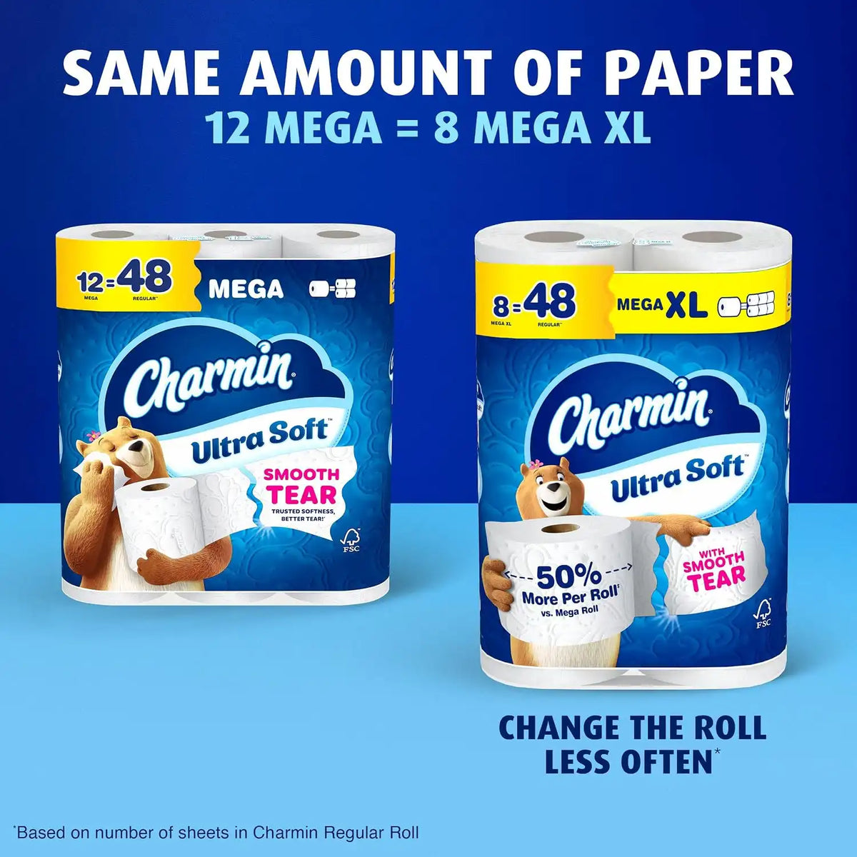 Charmin Toilet Paper Ultra Soft, 12 Mega Rolls = 48 Regular Rolls, 2-ply Bath Tissue