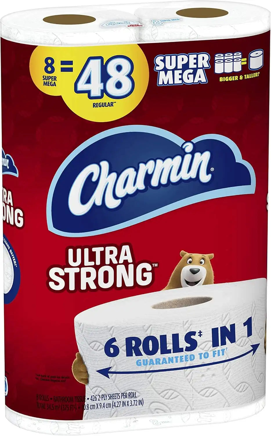 Charmin Ultra Strong Toilet Paper, Super Mega Roll, 8 Count of 426 2-Ply Sheets Per Roll
