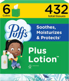 Puffs Facial Tissue Plus Lotion, Mega Cube Box, 72 Tissues Per Box, 6 Count