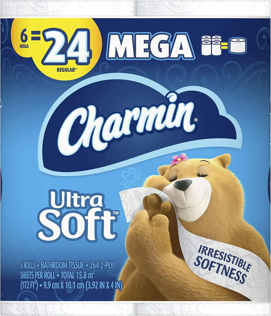 Charmin Ultra Soft Toilet Paper, 6 Mega Rolls = 24 Regular Rolls