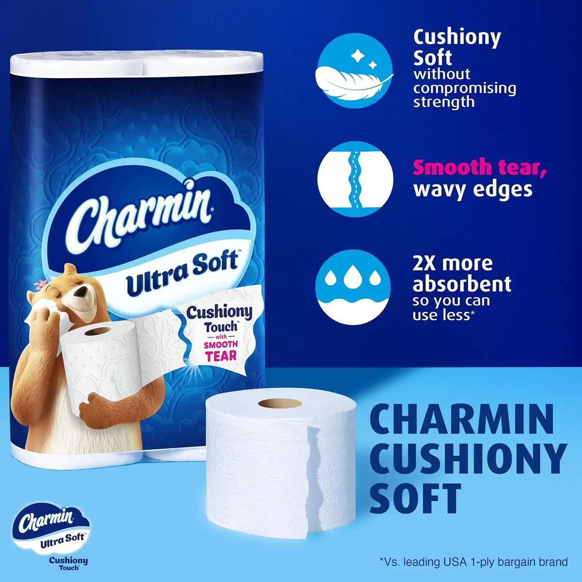 Charmin Ultra Soft Cushiony Touch Toilet Paper, 24 Family Mega Rolls = 123 Regular Rolls (Packaging May Vary)