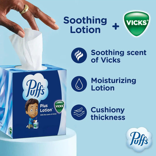 Puffs Plus Lotion with Vicks Facial Tissues, 24 Cubes, 48 Tissues per Box (1152 Tissues Total)