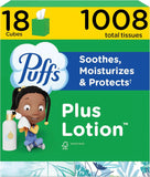 Puffs Facial Tissues Plus Lotion, 18 Cube Boxes, 56 Facial Tissues per Box, Allergies and Colds (Packaging May Vary)