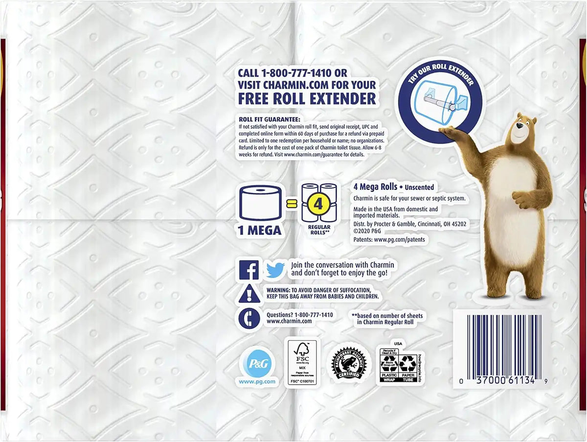 Charmin Ultra Strong Toilet Paper, 4 Mega Rolls = 16 Regular Rolls