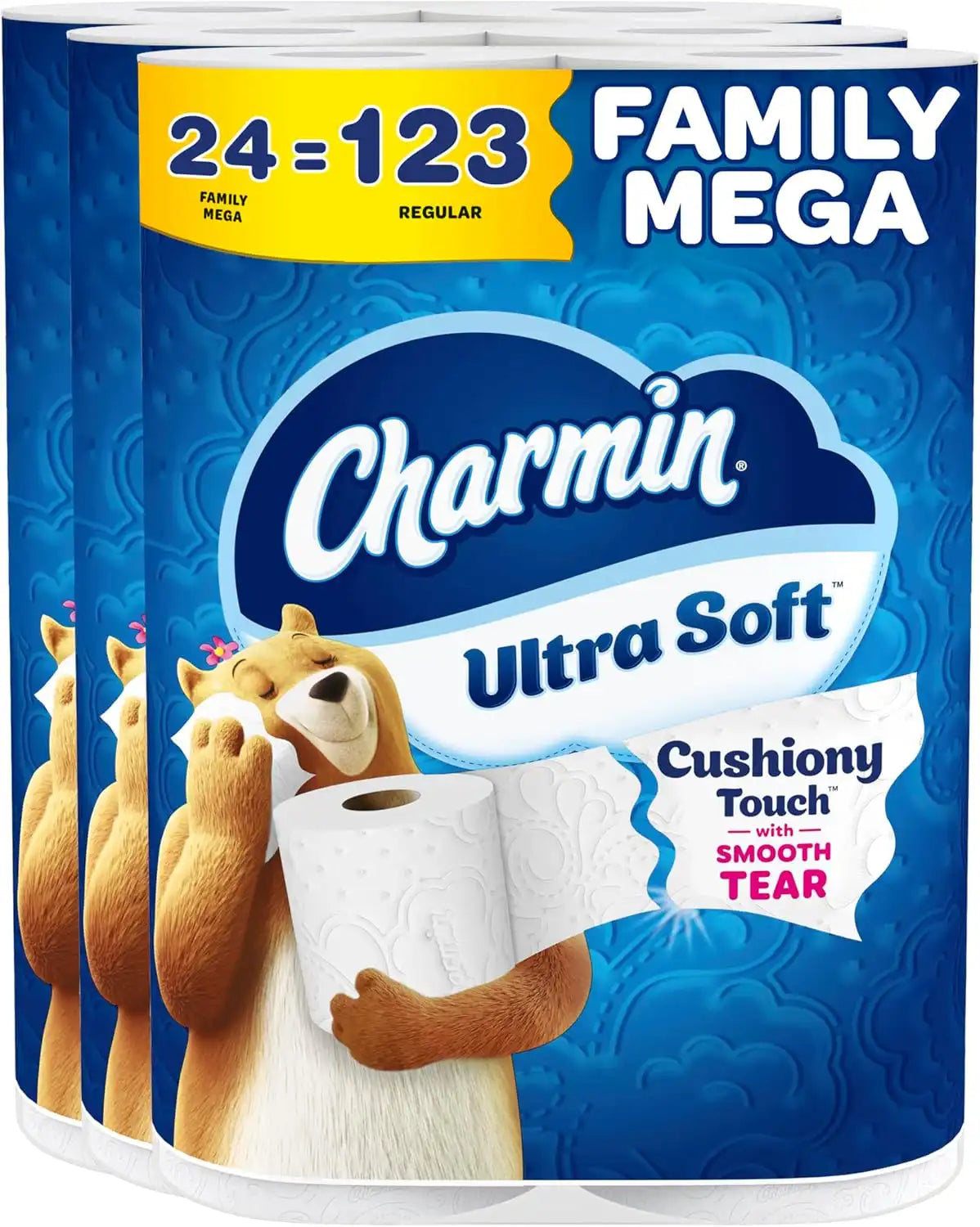Charmin Ultra Soft Cushiony Touch Toilet Paper, 24 Family Mega Rolls = 123 Regular Rolls (Packaging May Vary)