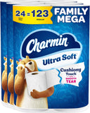Charmin Ultra Soft Cushiony Touch Toilet Paper, 24 Family Mega Rolls = 123 Regular Rolls (Packaging May Vary)
