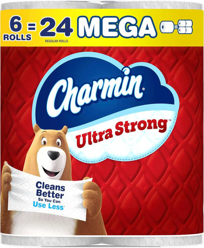 Charmin Ultra Strong Toilet Paper, 6 Mega = 24 Regular Rolls, 2-Ply, White