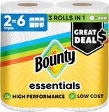 Bounty Essentials Select-A-Size Paper Towels, White, 2 Triple Rolls = 6 Regular Rolls