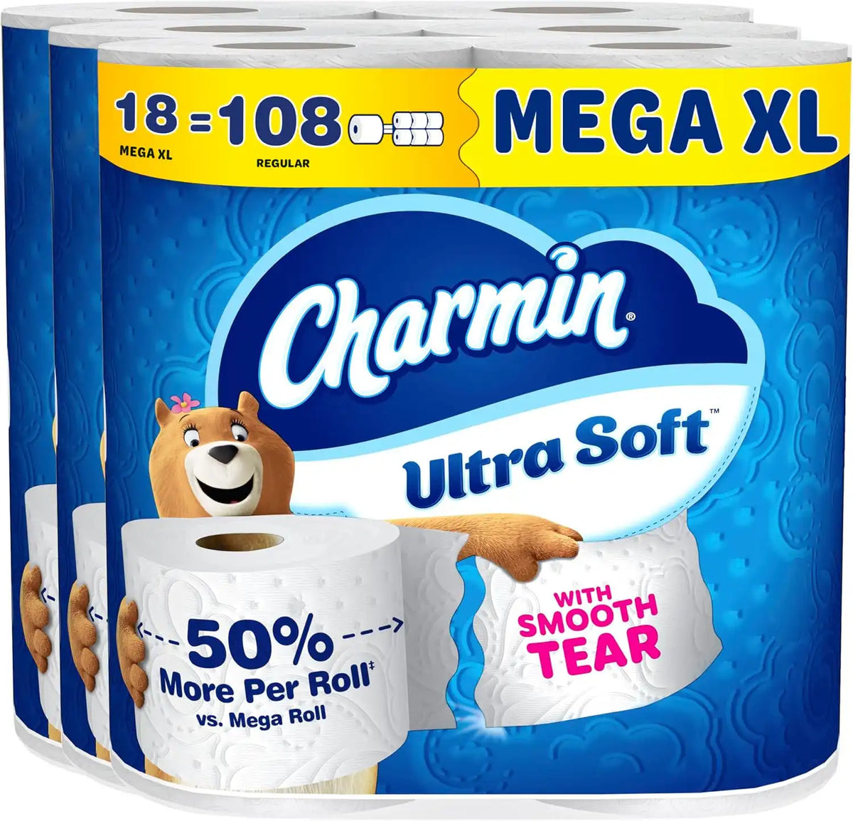 Charmin Ultra Soft Toilet Paper, 18 Mega XL Rolls = 108 Regular Rolls